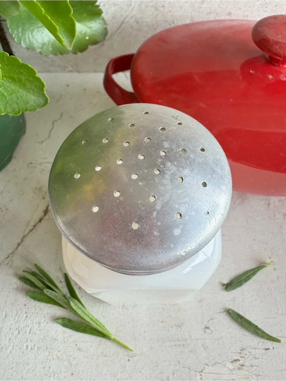 Vintage Hazel-Atlas White Milk Glass Pepper Shaker w/Aluminum Lid